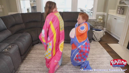Playtime Reversible Slumber Bag, Play Mat & Bed Cover. Over 35 Interactive Fun Games, Puzzles and Game Pieces. 100% Cotton. (Blue/Green)